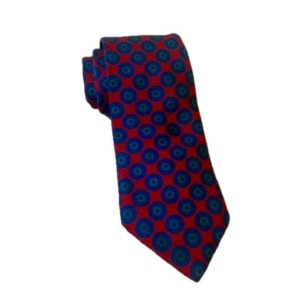 Givenchy Monsieur Silk Neck Tie Red Blue Green Circle‎ Print Italy 3.5" W 58" L